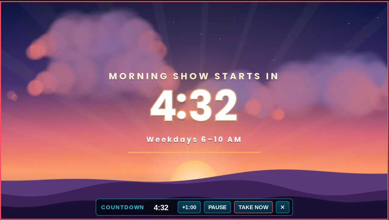 Countdown on Program at 4:32 with a sunrise look